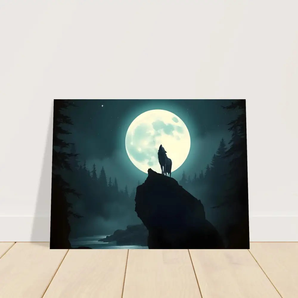Wolf howling at the moon on canvas art print for PixiOnyx Lunar Reverie poster