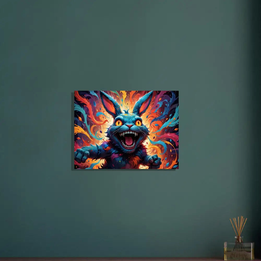 Colorful snarling rabbit art poster from PixiOnyx Inferno Giggle collection