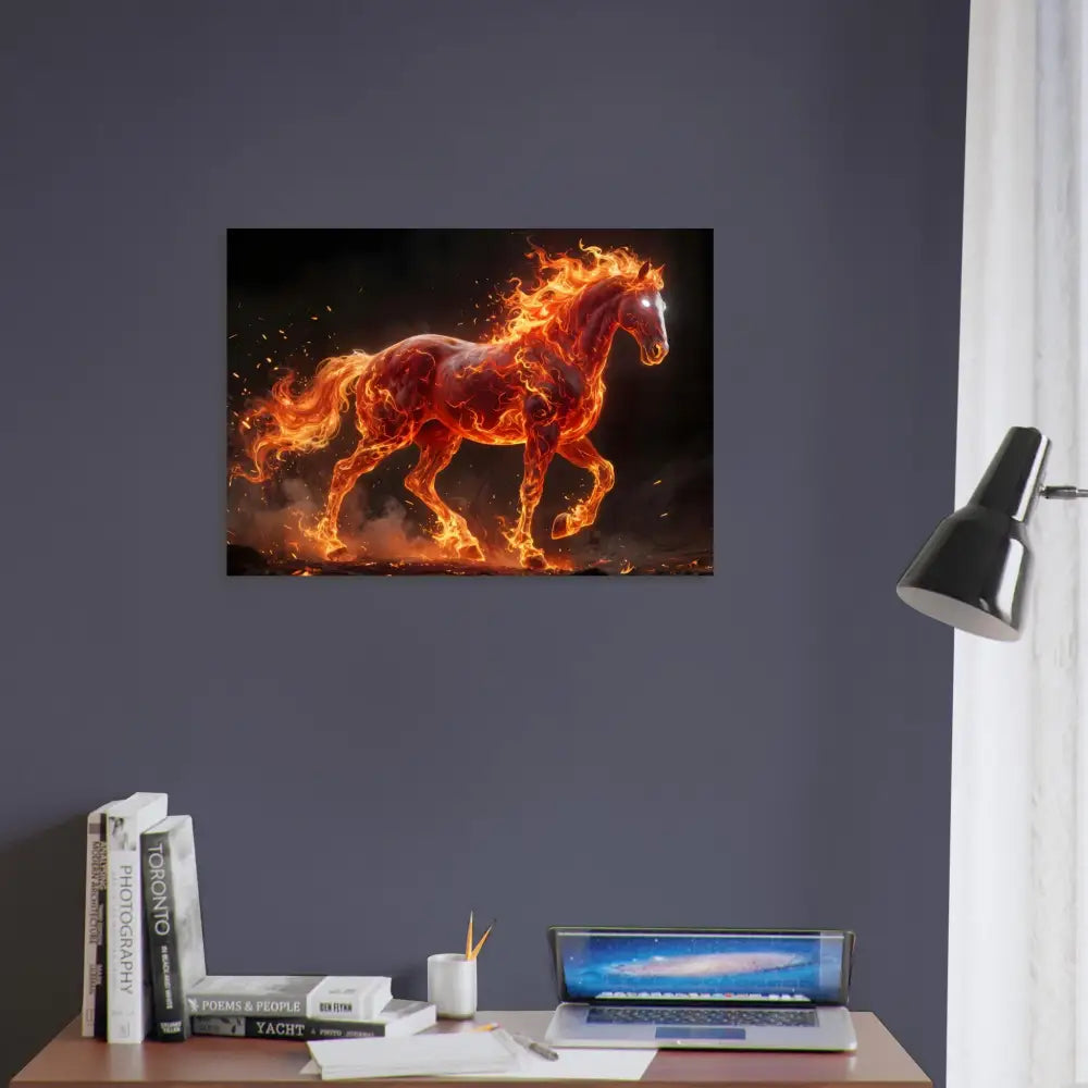Fine art print of a fiery horse capturing the inferno stallion in PixiOnyx Elemental Power