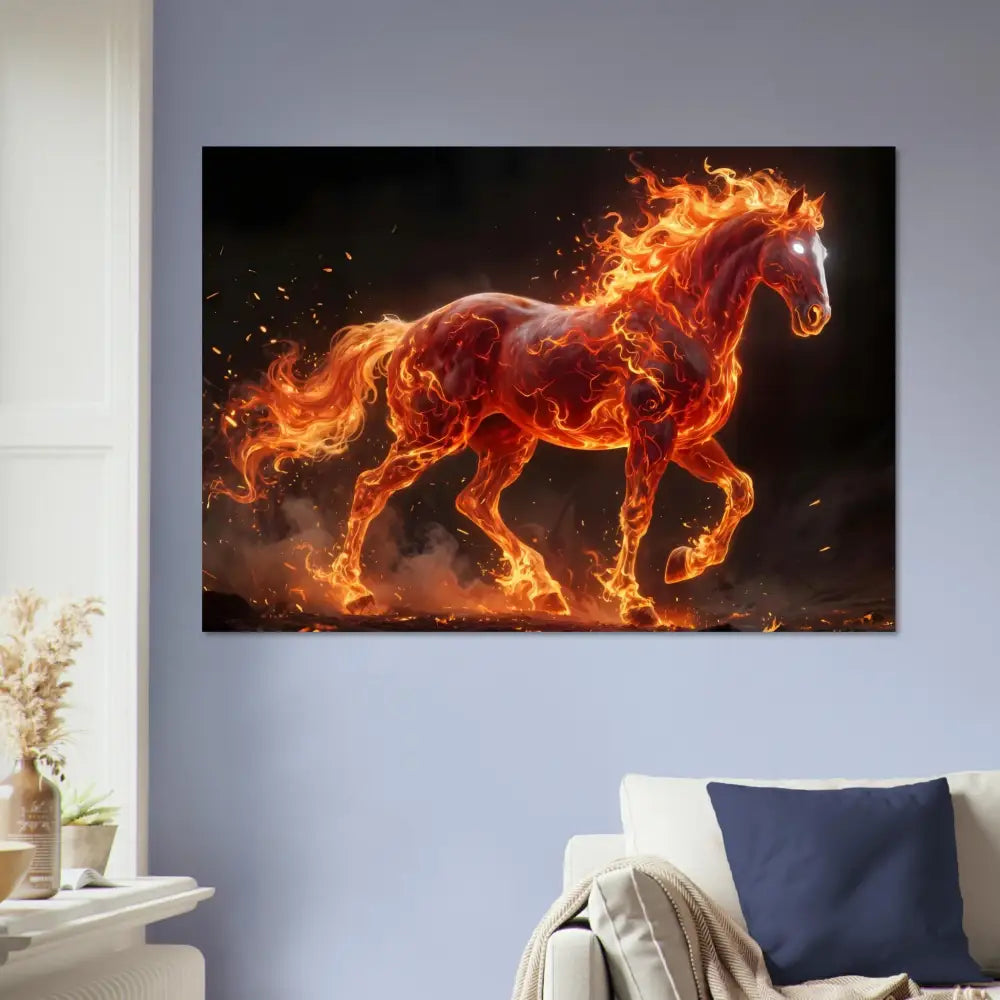 Fine art canvas print of inferno stallion captures fiery horse artwork by PixiOnyx