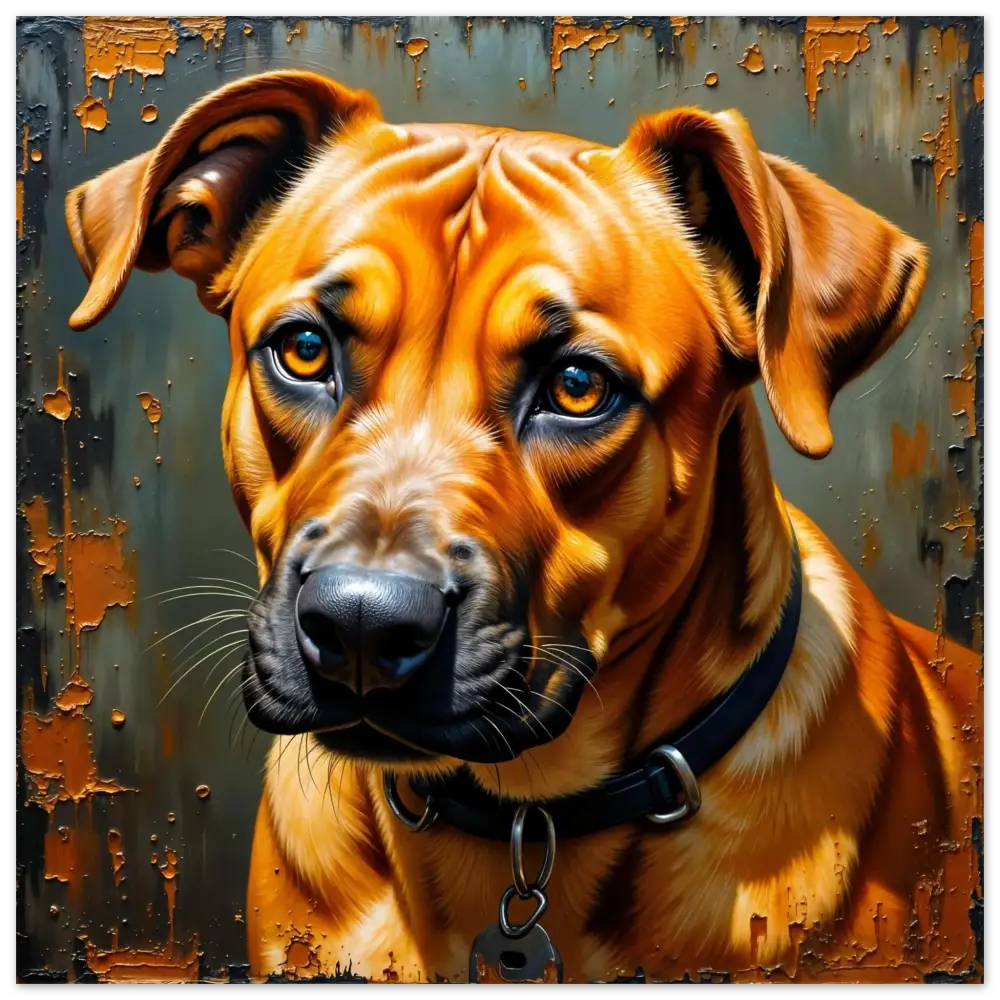 Fine art poster featuring a brown dog with soulful stare captured loyal companion’s gaze
