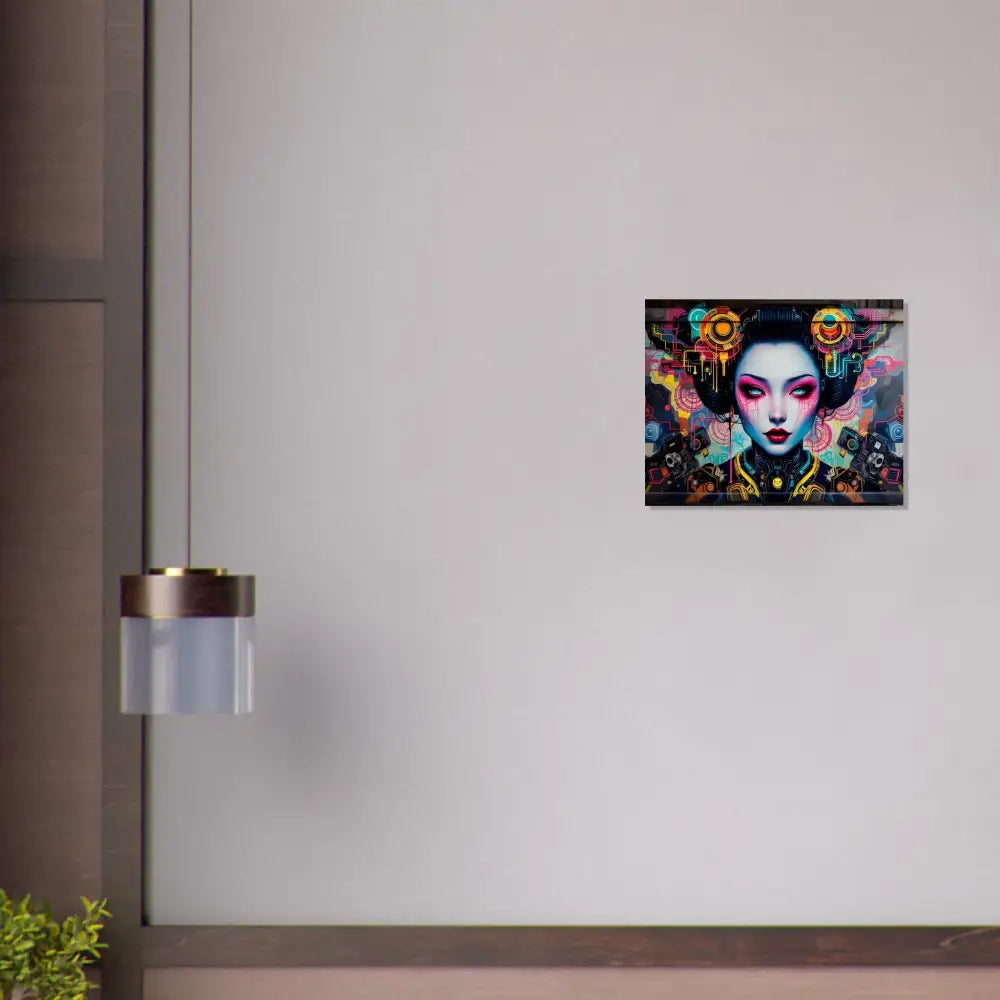 Colorful Geisha wall art featured in Fine Art Poster Mech Shrine Geisha by PixiOnyx Urban Circuit Icon