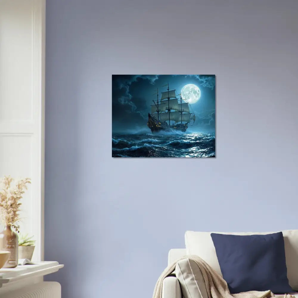 Framed ship painting from Fine Art Poster Moonlit Majesty PixiOnyx Nautical Dreamscape