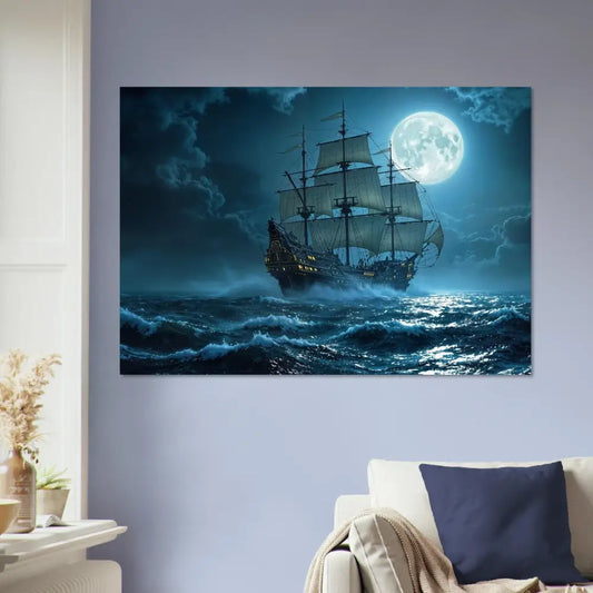 Moonlit Galleon sailing stormy seas on Fine Art Poster Moonlit Majesty PixiOnyx Nautical Dreamscape