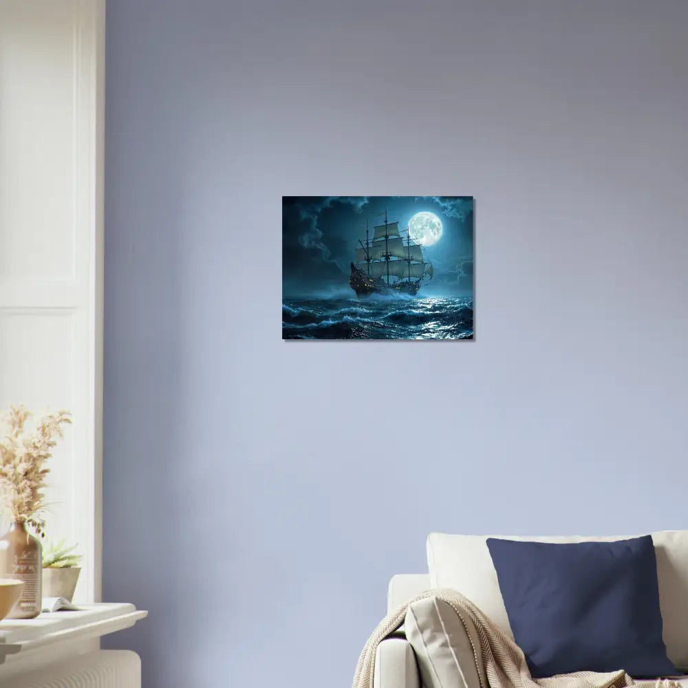 Framed ship painting from the Fine Art Poster Moonlit Majesty PixiOnyx Nautical Dreamscape
