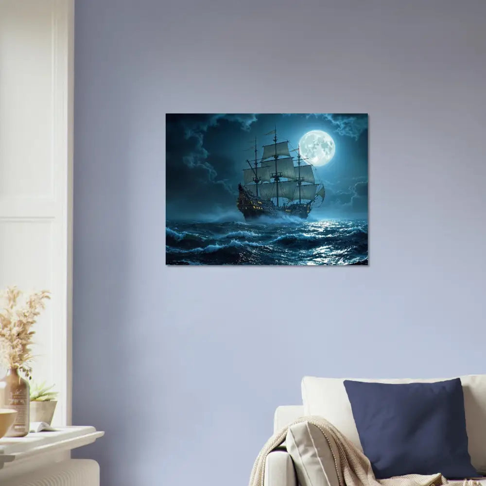 Framed ship painting from PixiOnyx Nautical Dreamscape Fine Art Poster Moonlit Majesty