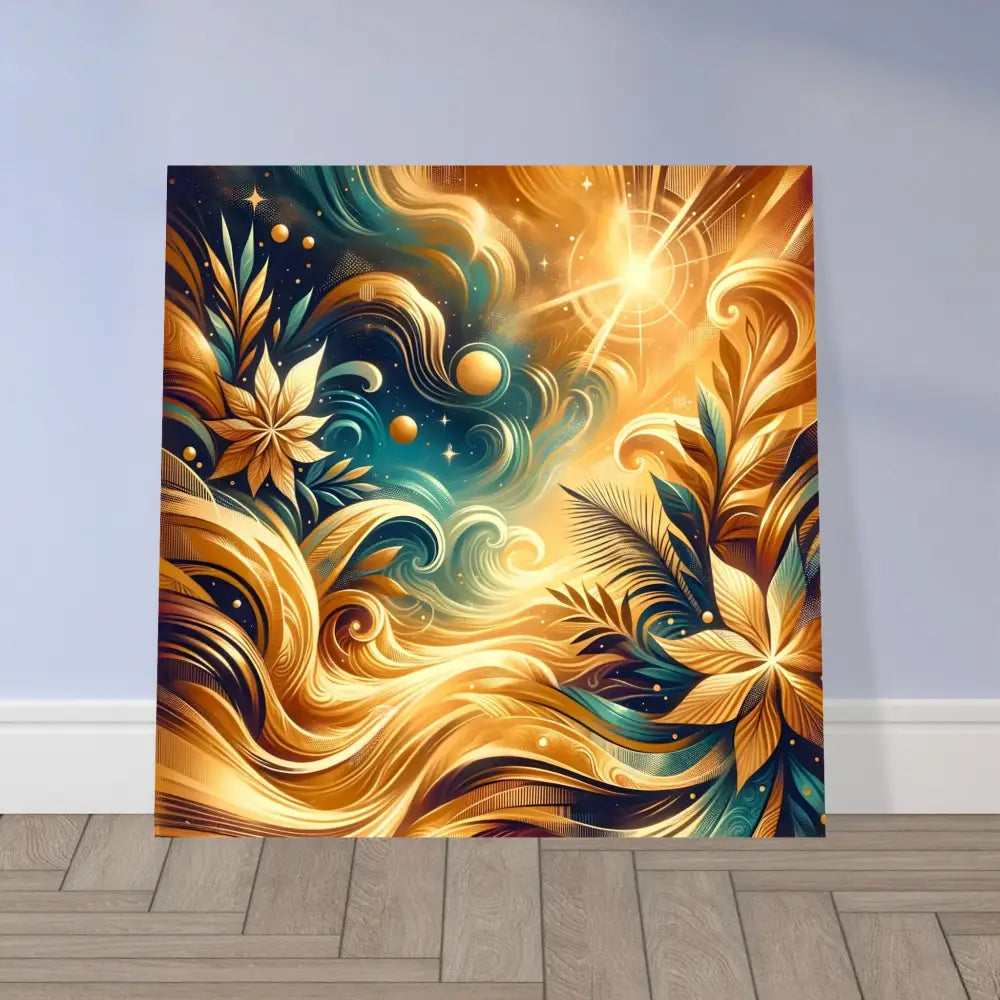 Abstract golden floral artwork on the Fine Art Poster Nebula Bloom Cascade by PixiOnyx