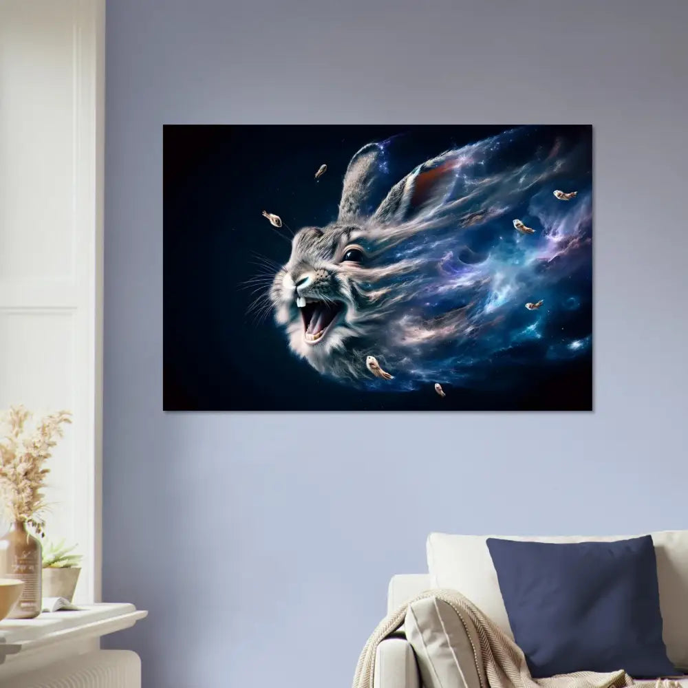 Rabbit head with cosmic energy, vibrant nebula art for the PixiOnyx Cosmic Reverie Print