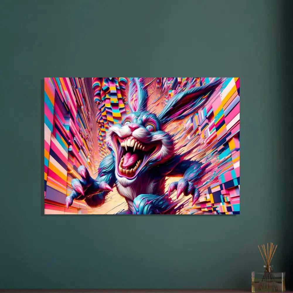 Colorful menacing rabbit artwork poster for Pixel Panic Psycho Cottontail Quartet PixiOnyx