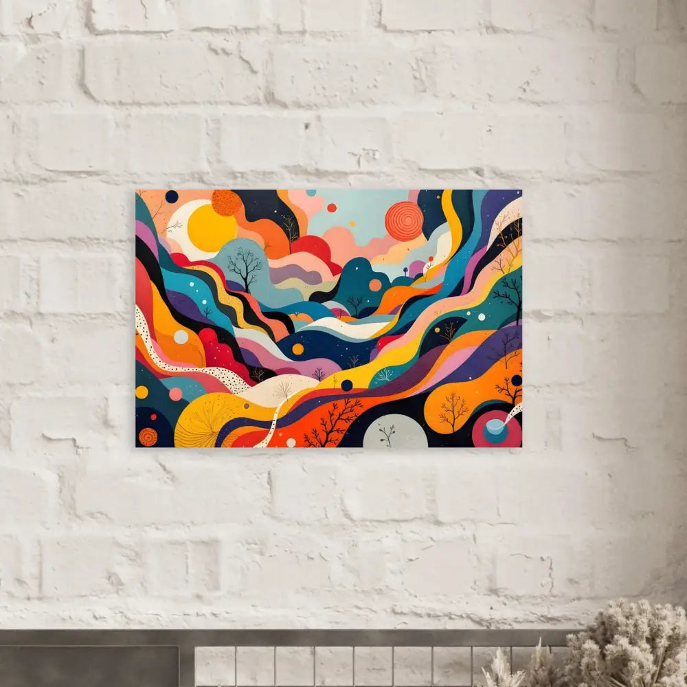 Colorful abstract landscape art poster displayed in Fine Art Poster Psychedelic Landscape Flowstate by PixiOnyx
