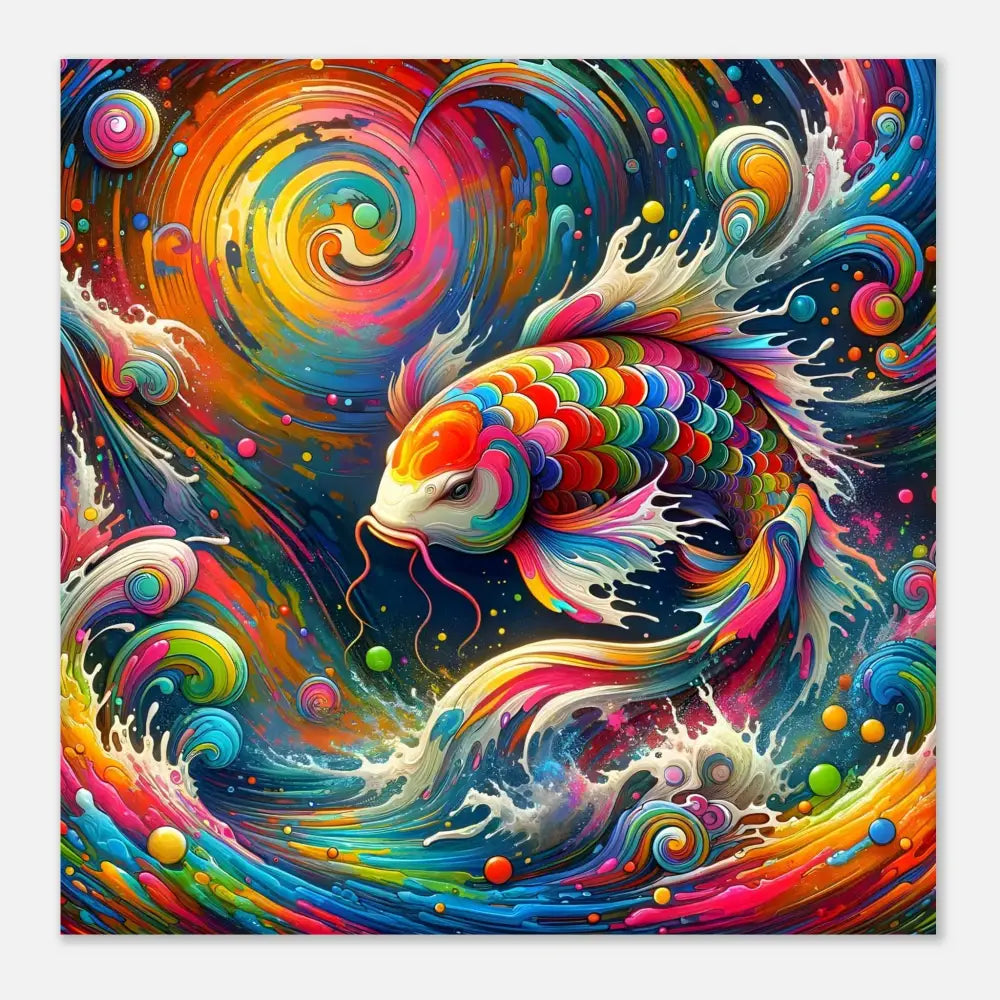 Vibrant colorful koi fish art poster for psychedelic rainbow pond scene at PixiOnyx