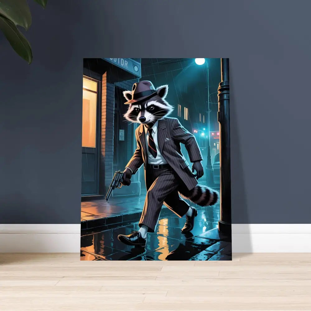Raccoon gangster art print from Fine Art Poster Rogue Raccoon Noir Alley Swagger PixiOnyx