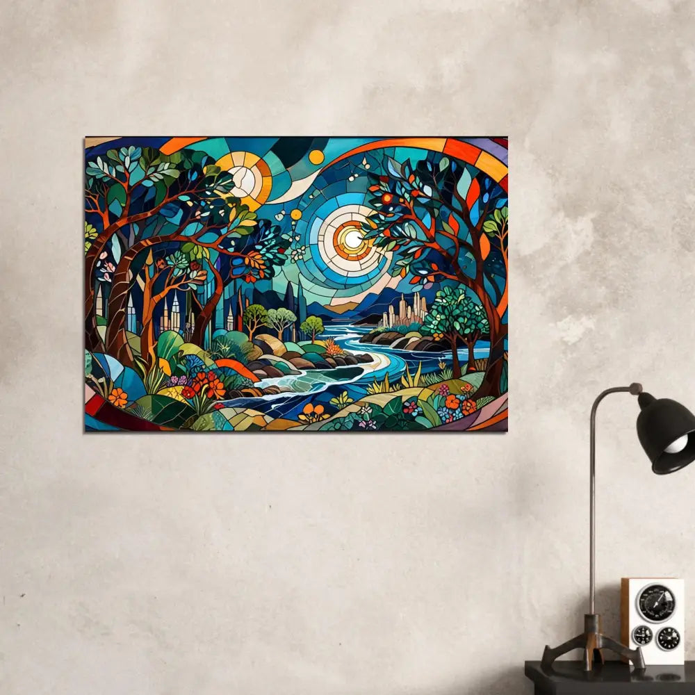Colorful stained-glass style landscape art from PixiOnyx Stained Horizon collection