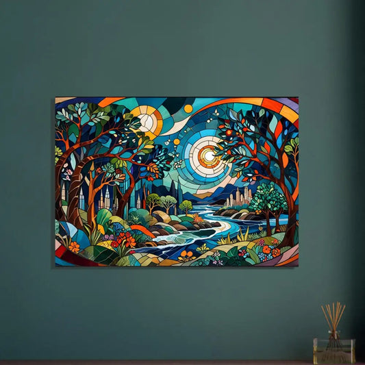 Colorful stained-glass landscape painting from PixiOnyx Psychedelic Nature Collection