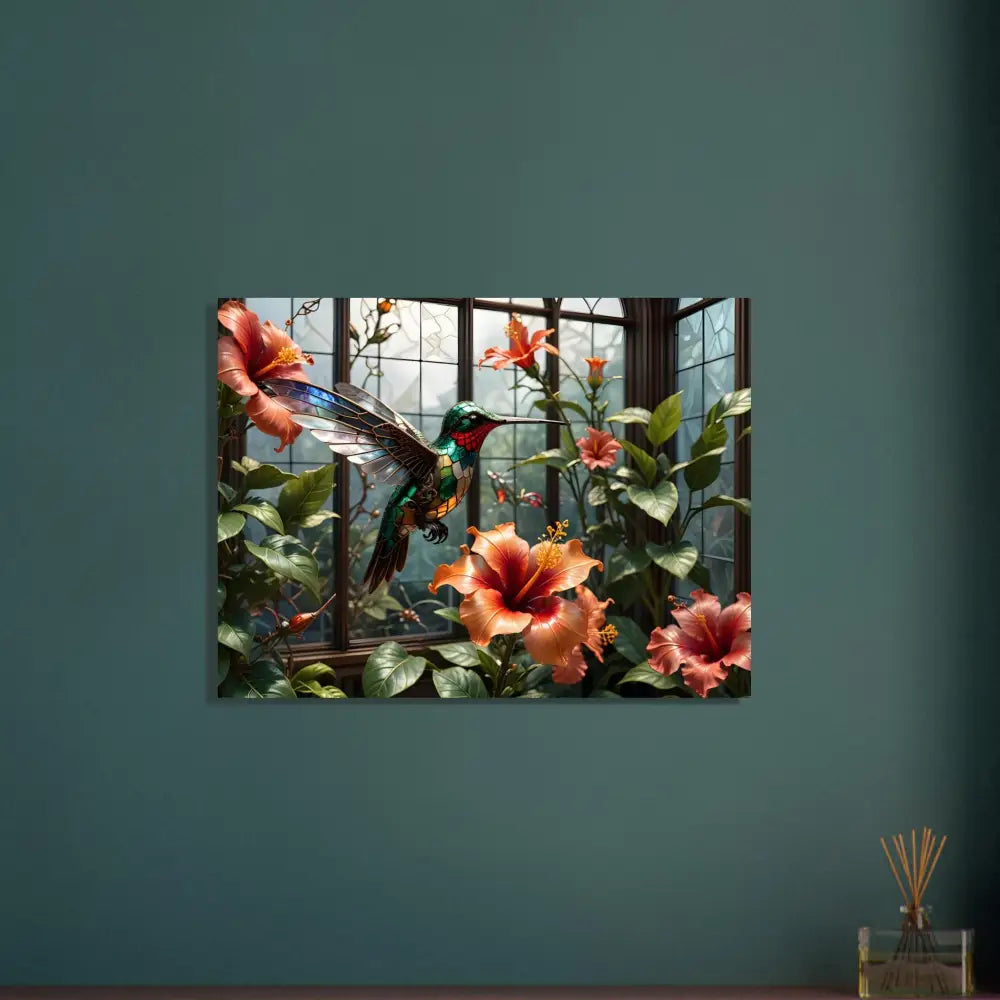 Hummingbird and hibiscus floral art on Fine Art Poster Steampunk Hummingbird PixiOnyx