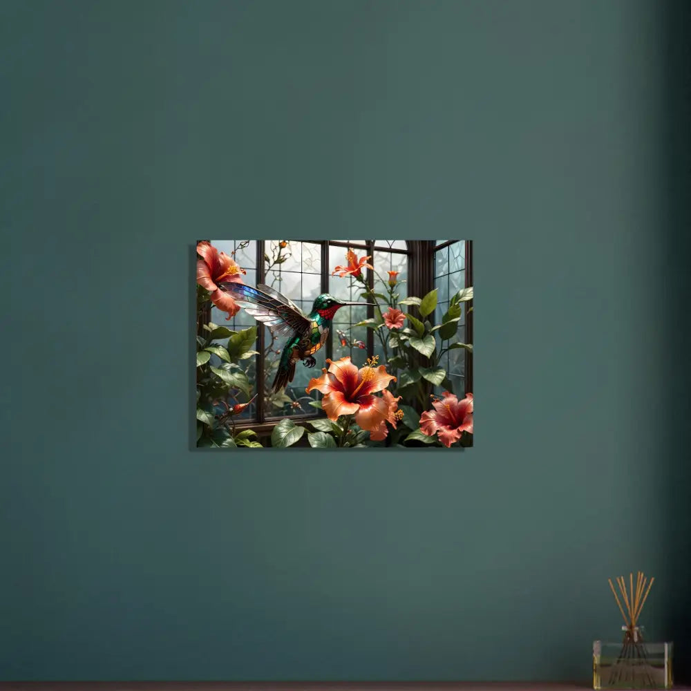 Hummingbird and hibiscus floral art on a Fine Art Poster featuring Steampunk theme