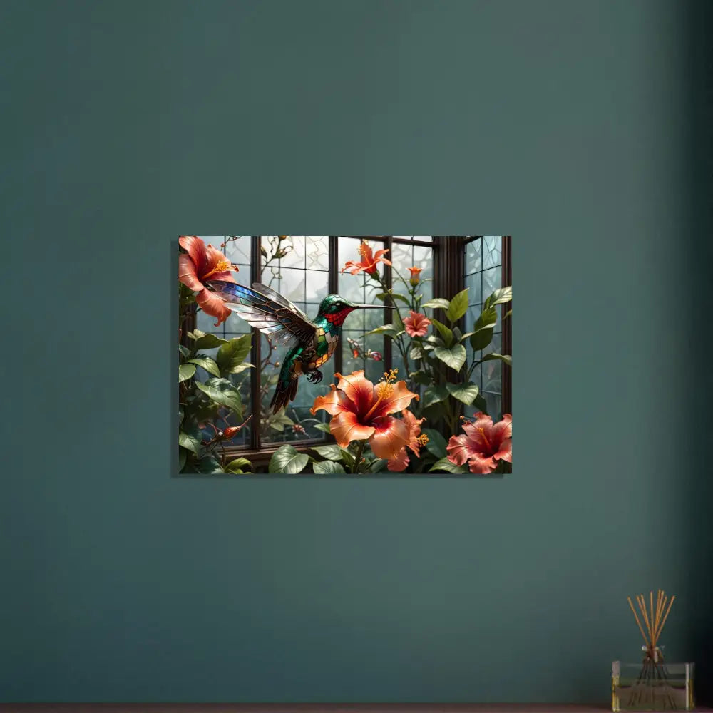 Hummingbird and hibiscus floral art on Fine Art Poster Steampunk Hummingbird PixiOnyx