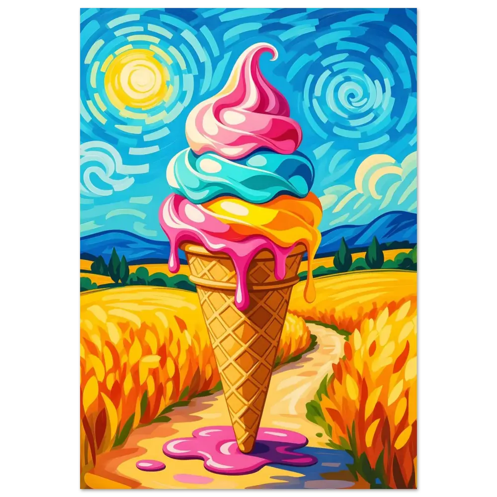 Colorful melting ice cream cone on Fine Art Poster Sunlit Swirl of Pastoral Chaos