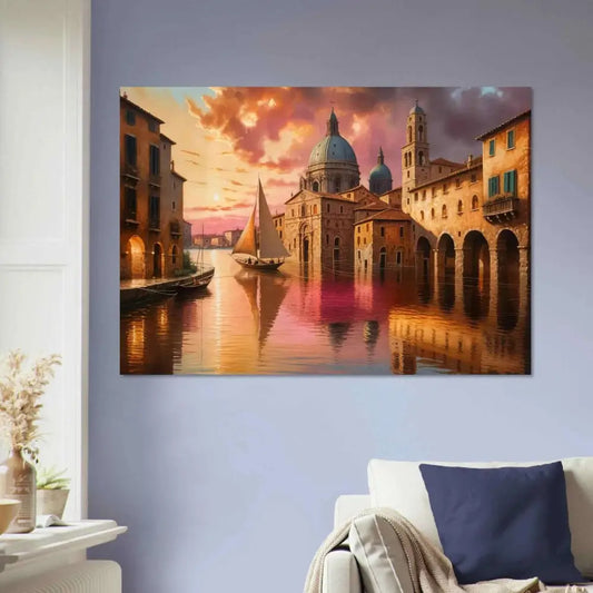 Venetian Reverie canvas print of a glowing canal dreamscape at sunset on premium matte paper