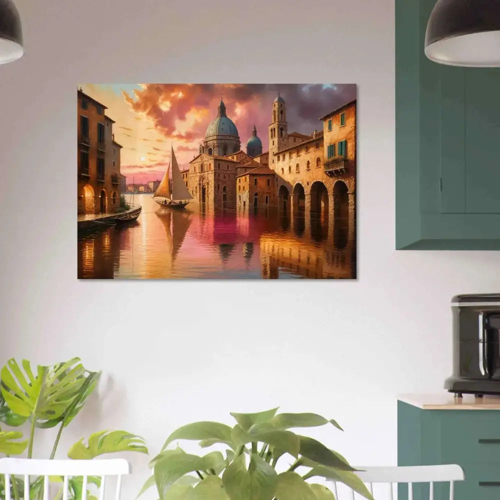 Venetian Reverie glowing canal dreamscape artwork on premium matte paper at sunset
