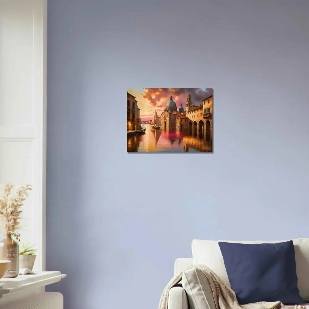 Venetian Reverie glowing canal dreamscape art on premium matte paper in Sunset Gallery