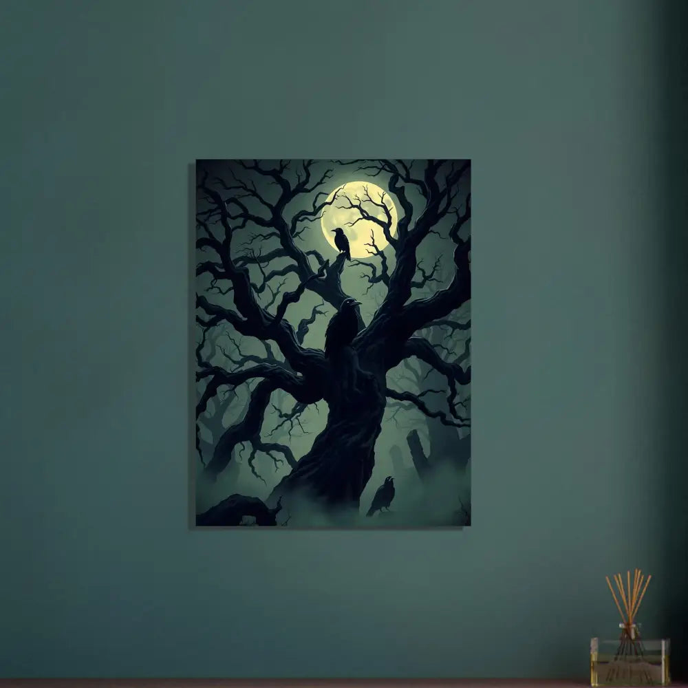 Spooky tree with crows under a full moon on Fine Art Poster Watcher of the Crooked Moon