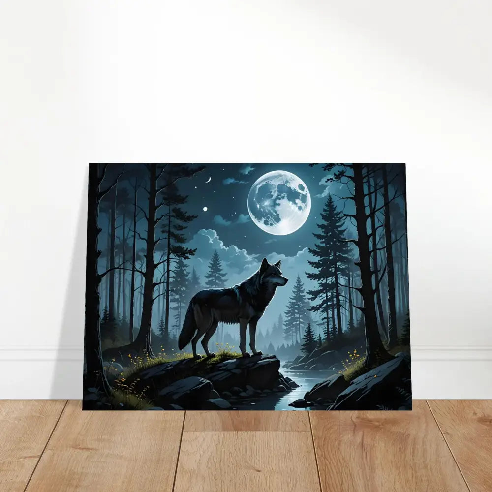 Wolf howling at the moon on canvas art poster titled Wolf Moon Reverie by PixiOnyx