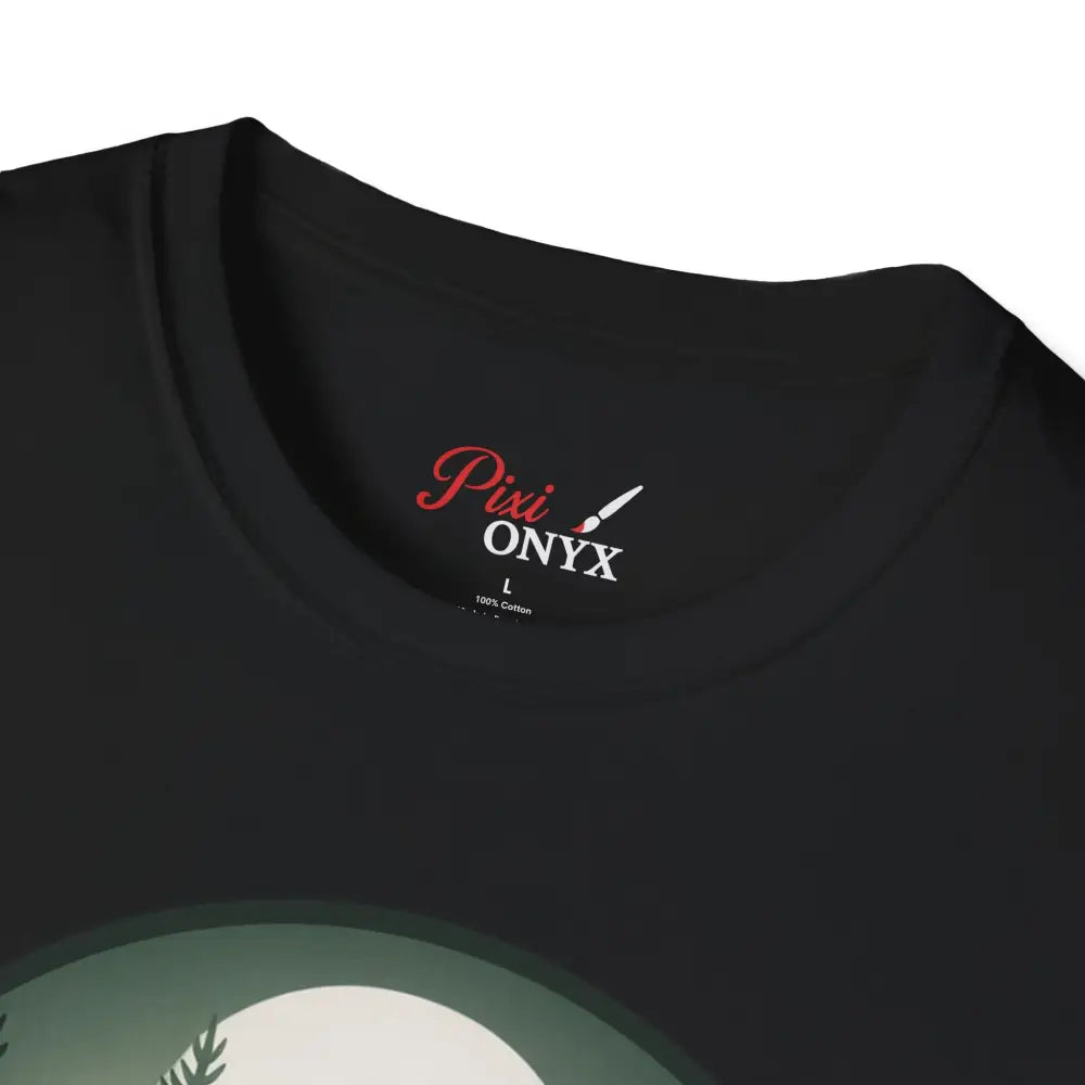Black crewneck t-shirt with brand label, stunning unisex softstyle, ribbed collar retains shape