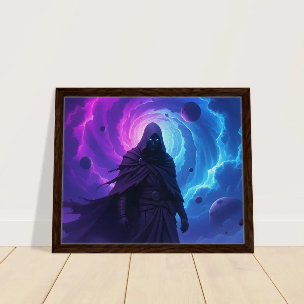 Framed fantasy art print featuring a cloaked figure from the Voidwalkers Gate wall art set