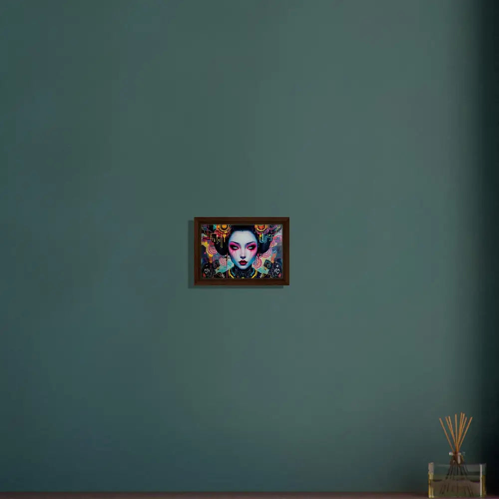 Framed Geisha portrait canvas displayed in PixiOnyx Urban Circuit Icon product