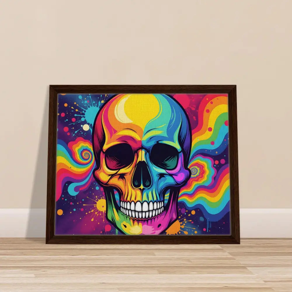 Framed colorful neon psychedelic skull urban art canvas for modern home decor