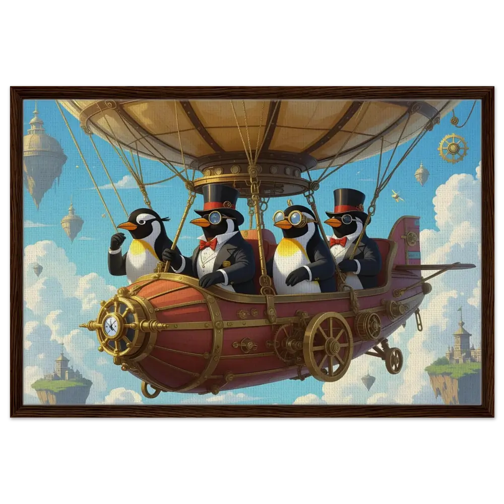 Steampunk Penguin Airship Canvas Art for Penguin Zeppelin Society Framed Display