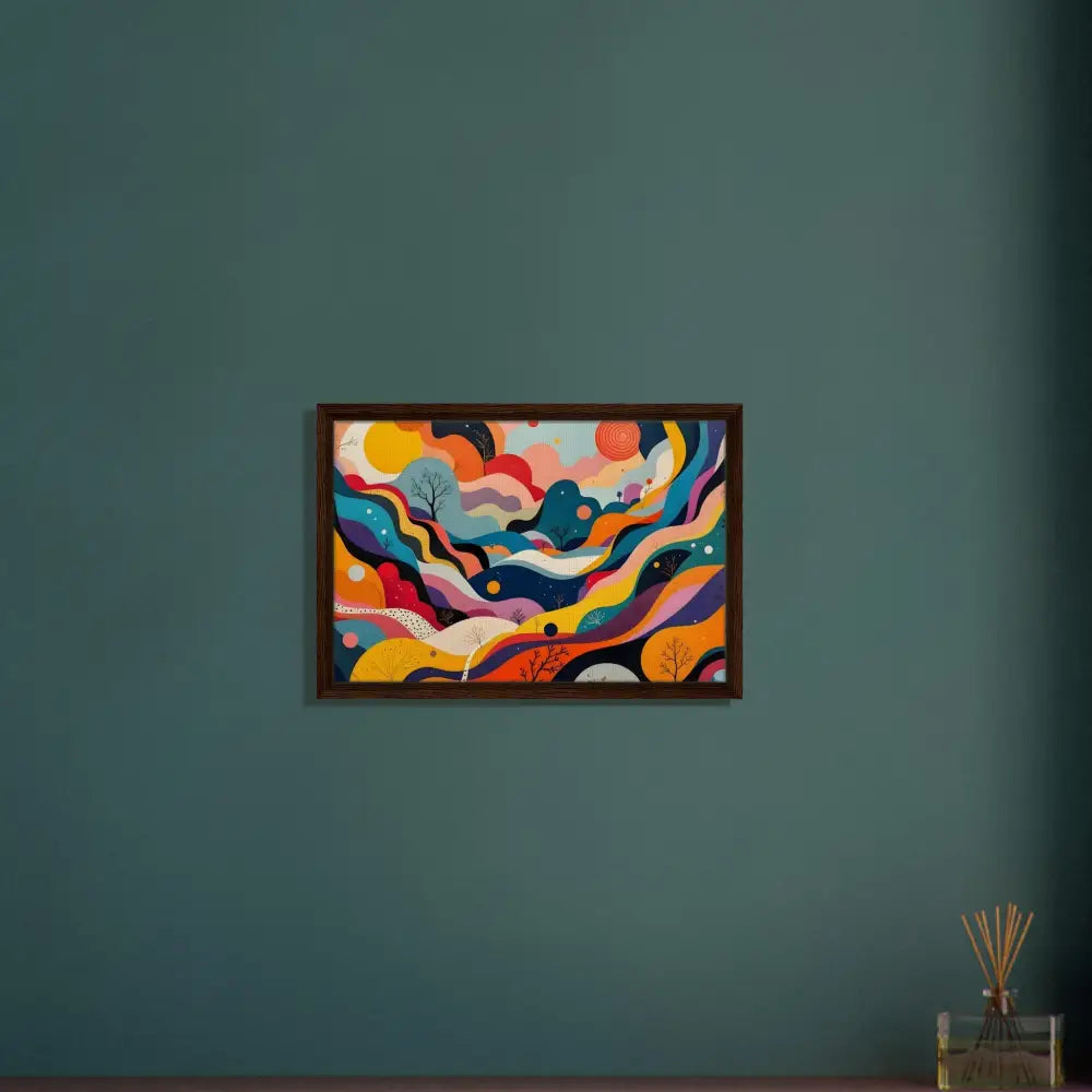 Framed abstract landscape painting titled Psychedelic Landscape Flowstate by PixiOnyx