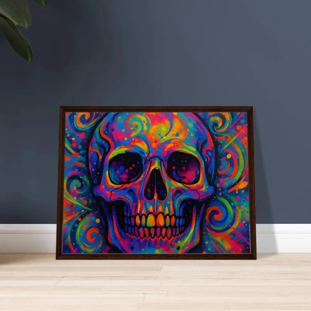 Colorful skull art on framed canvas titled Psychedelic Skull Eruption by PixiOnyx Urban Art Luxe