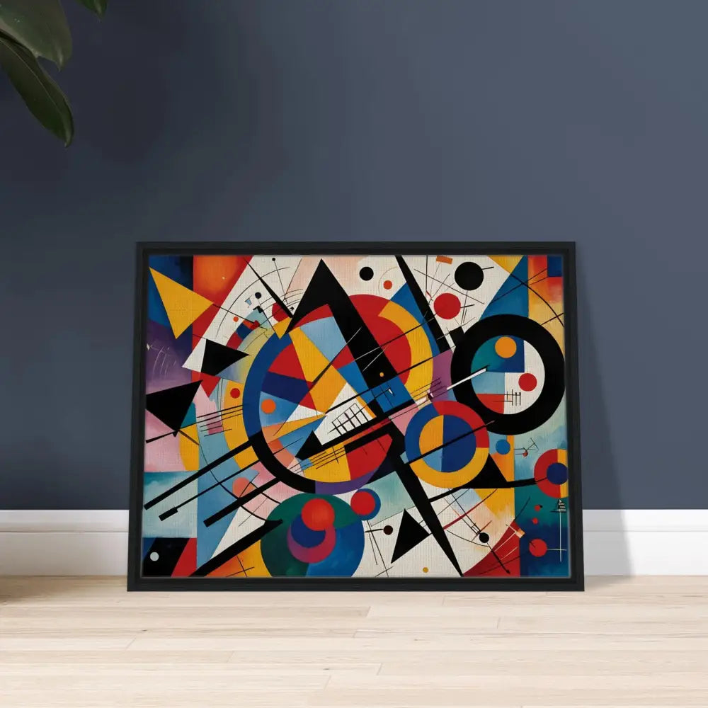 Framed abstract geometric art displayed on a canvas from PixiOnyx Rhythmic Geometry collection