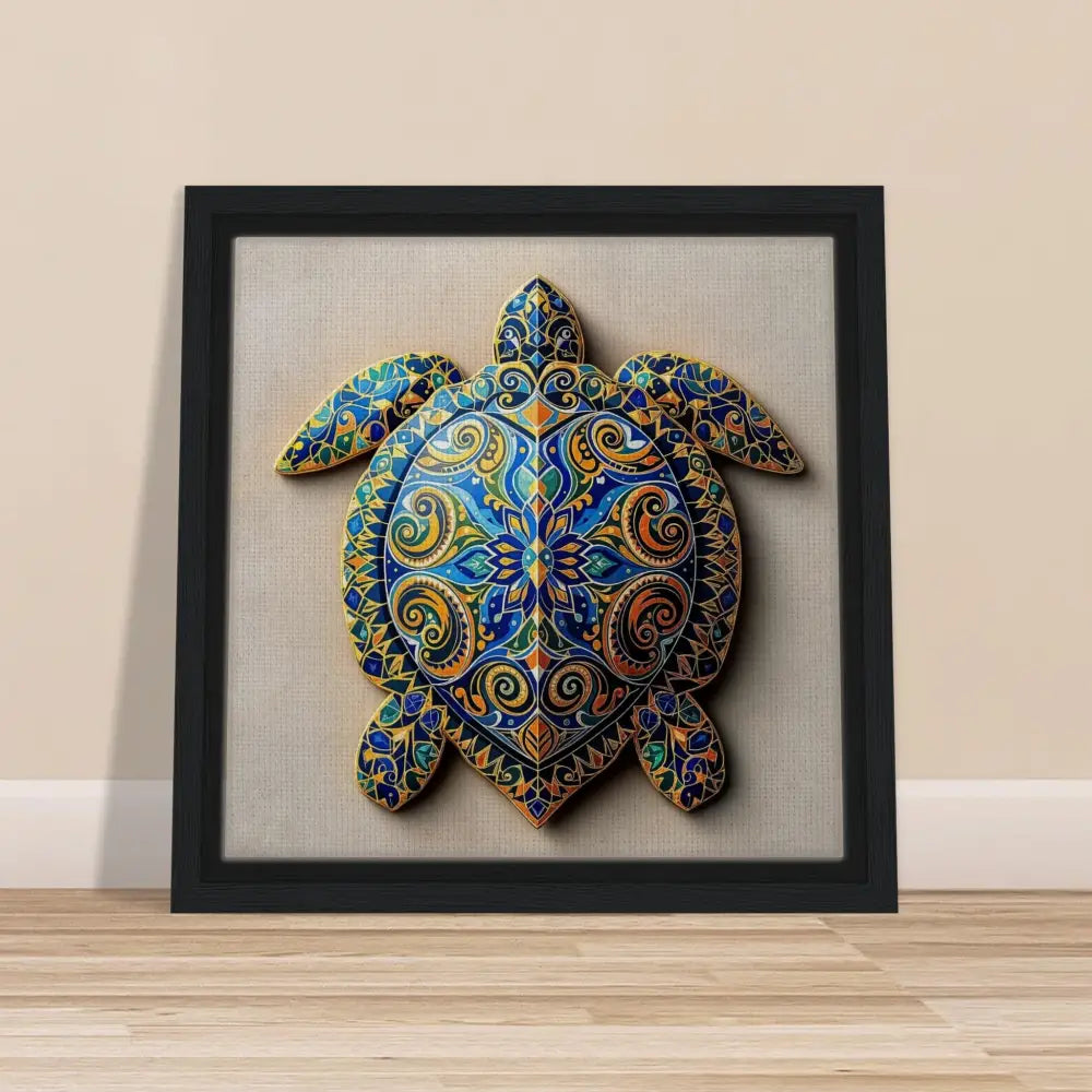 Framed decorative turtle art on PixiOnyx Totemic Canvas Shell of Patterns