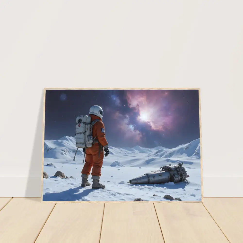 Framed Crashed Astronaut Poster Silent Descent PixiOnyx Matte Print on wall