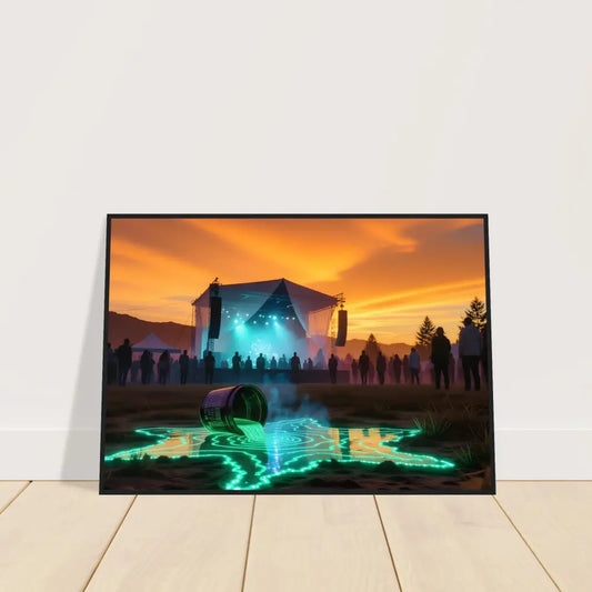Framed Neon Spill Festival concert scene print showcasing Cosmic Sound Unleashed artwork