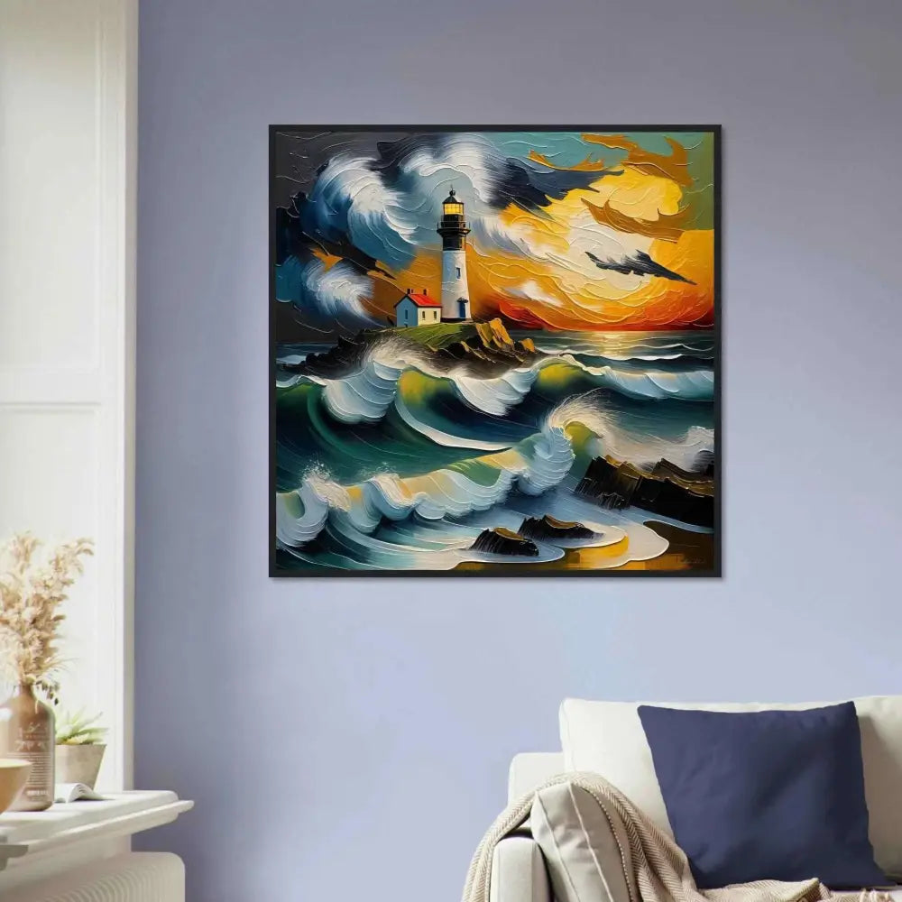 Hypnotic beacon stands in a tempestuous oil-painted dream on PixiOnyx Coastal Wall Display