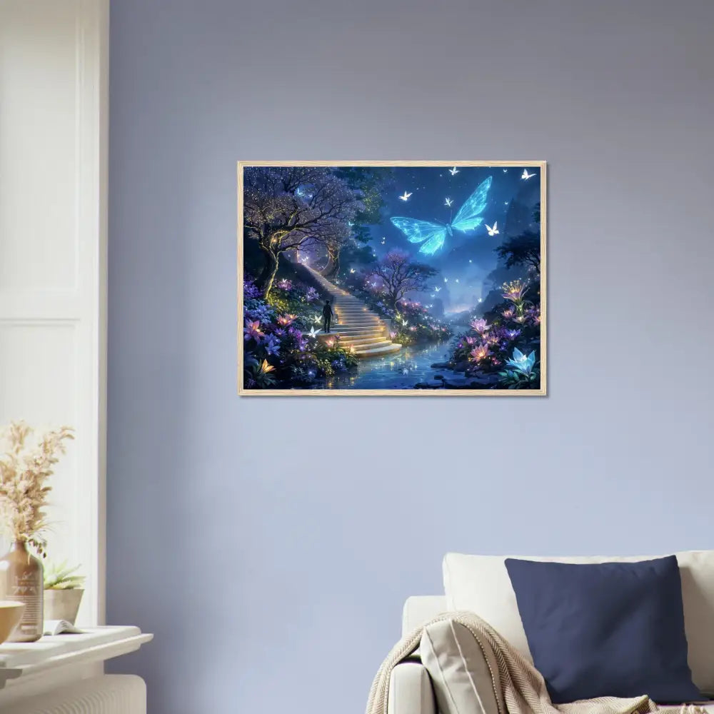 Framed fantasy art poster titled Biolumina The Valley BeyondPixiOnyx Fantasy Landscape