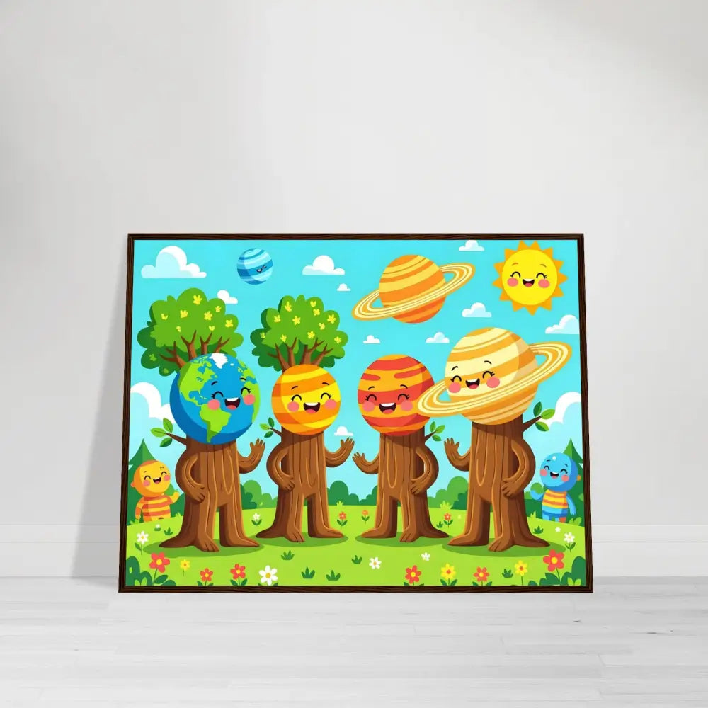 Framed cartoon planet characters from PixiOnyx Stellar Kids Art Cosmic Tree Friends poster