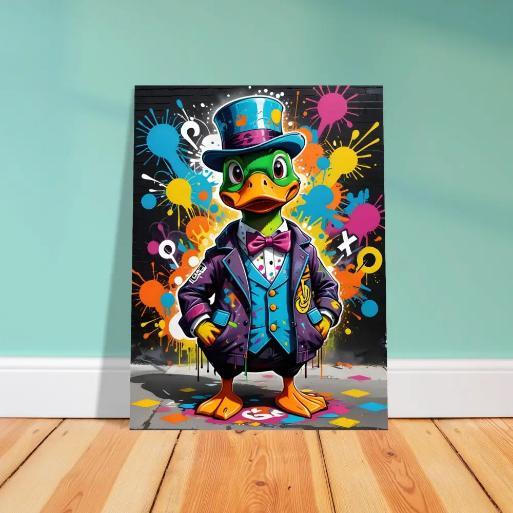 Colorful cartoon gangster duck art on framed poster in PixiOnyx Urban Dreamscape collection