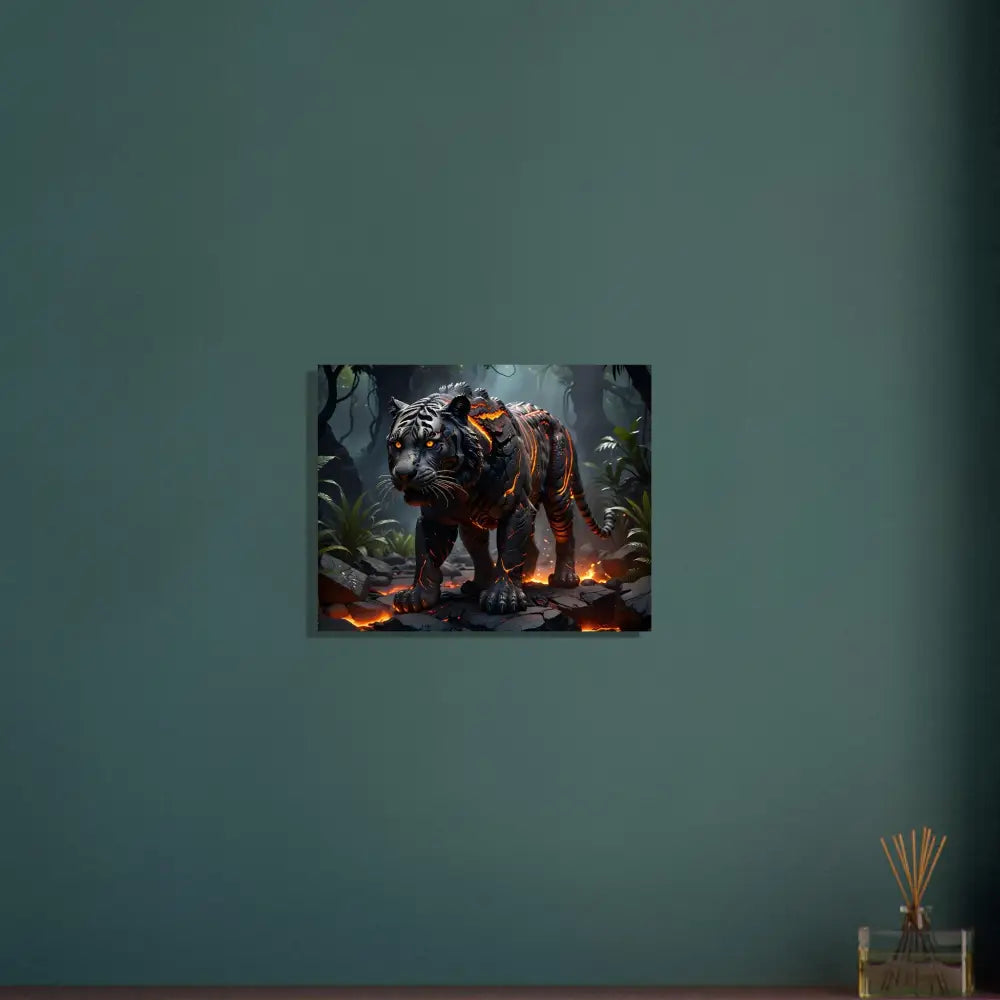 Fiery tiger canvas art in framed poster Molten Majesty PixiOnyx Elemental Elegance