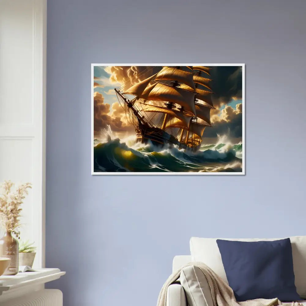 Framed ship painting displayed in PixiOnyx Nautical Statement Frame product