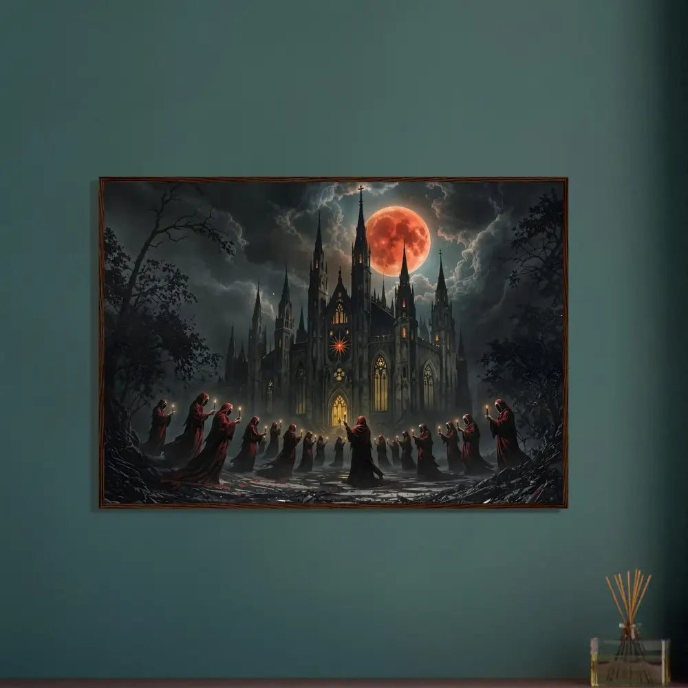 Framed gothic cathedral painting from PixiOnyx Macabre Display product listing