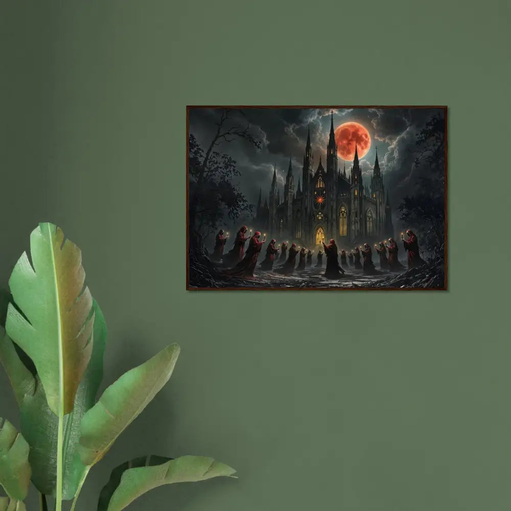 Framed gothic horror artwork poster titled The Crimson Liturgy on PixiOnyx Macabre Display