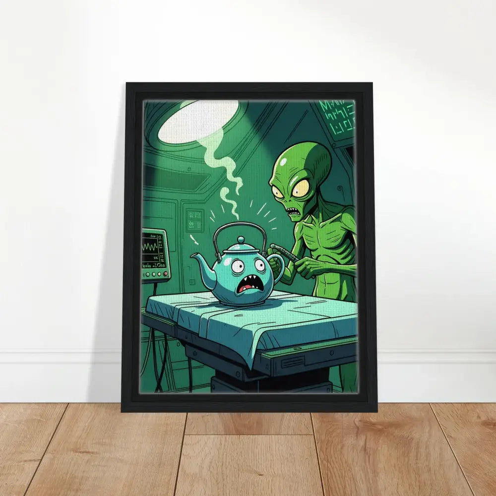 Framed cartoon artwork from Probe Protocol Canvas Alien Comedy Scene by PixiOnyx