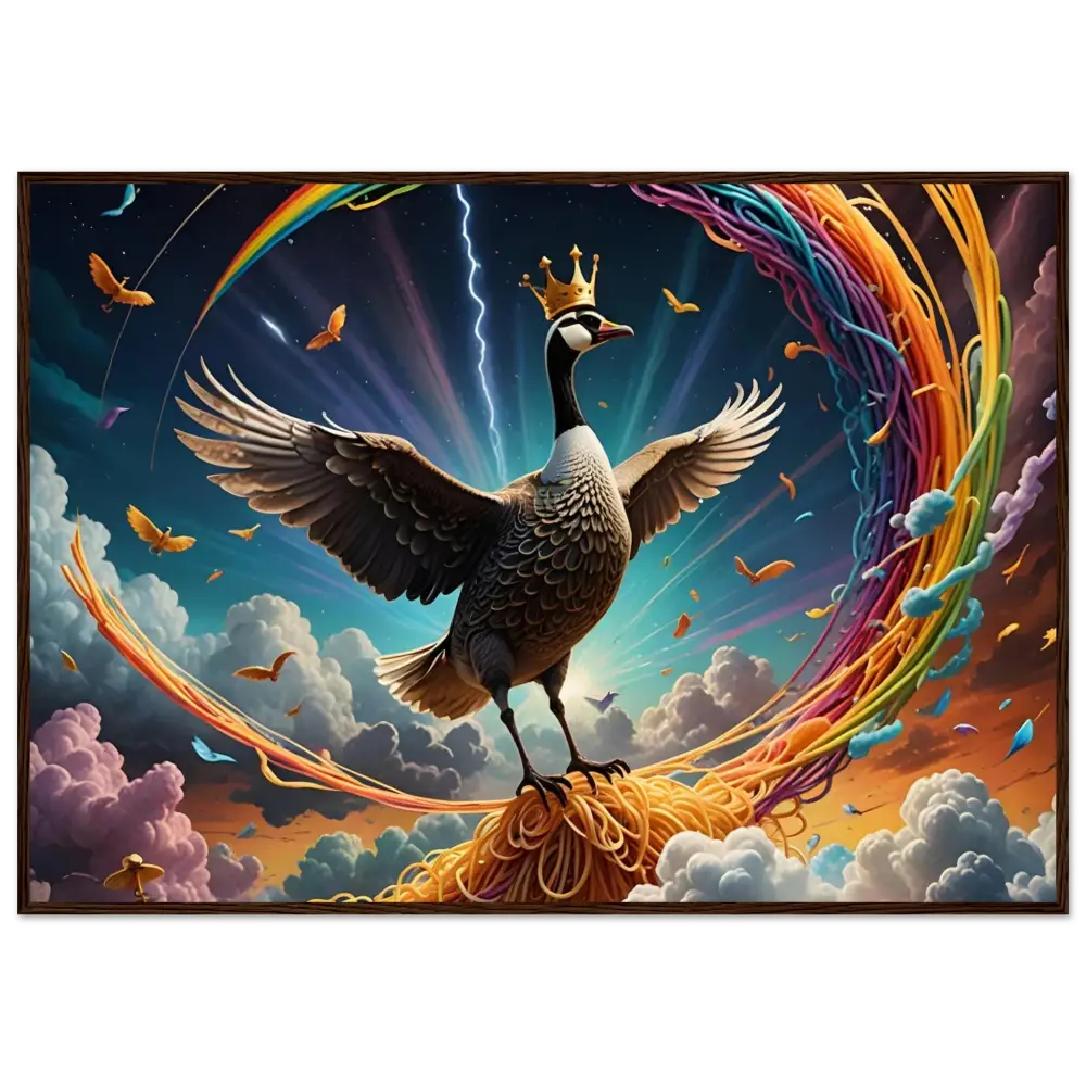 Regal goose perched on spaghetti in PixiOnyx Matte Wall Display poster