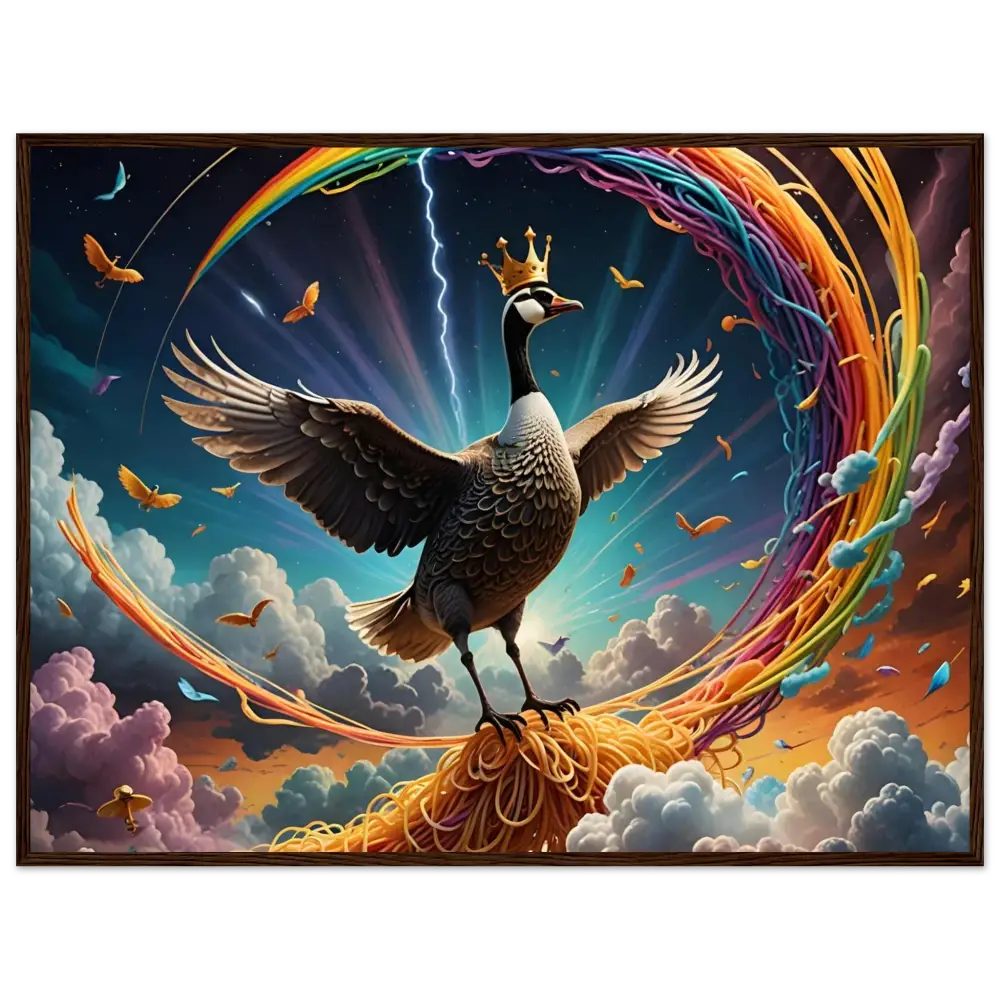 Whimsical Goose King artwork displayed on PixiOnyx Matte Wall Display poster