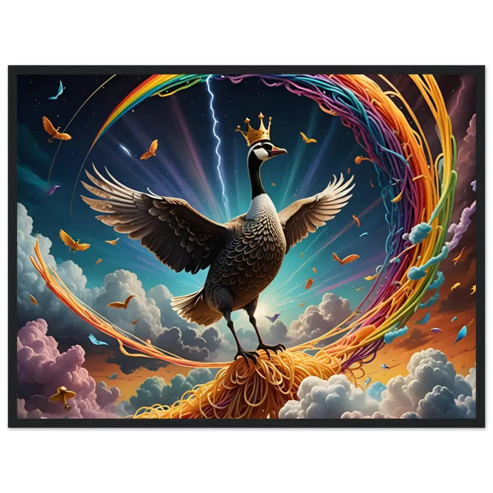 Regal goose perched on colorful spaghetti rainbow framed art Wall Display PixiOnyx